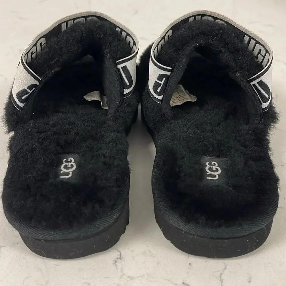 UGG Disco Slide Kids Black Fluffy Sandals - Slippers Size 13